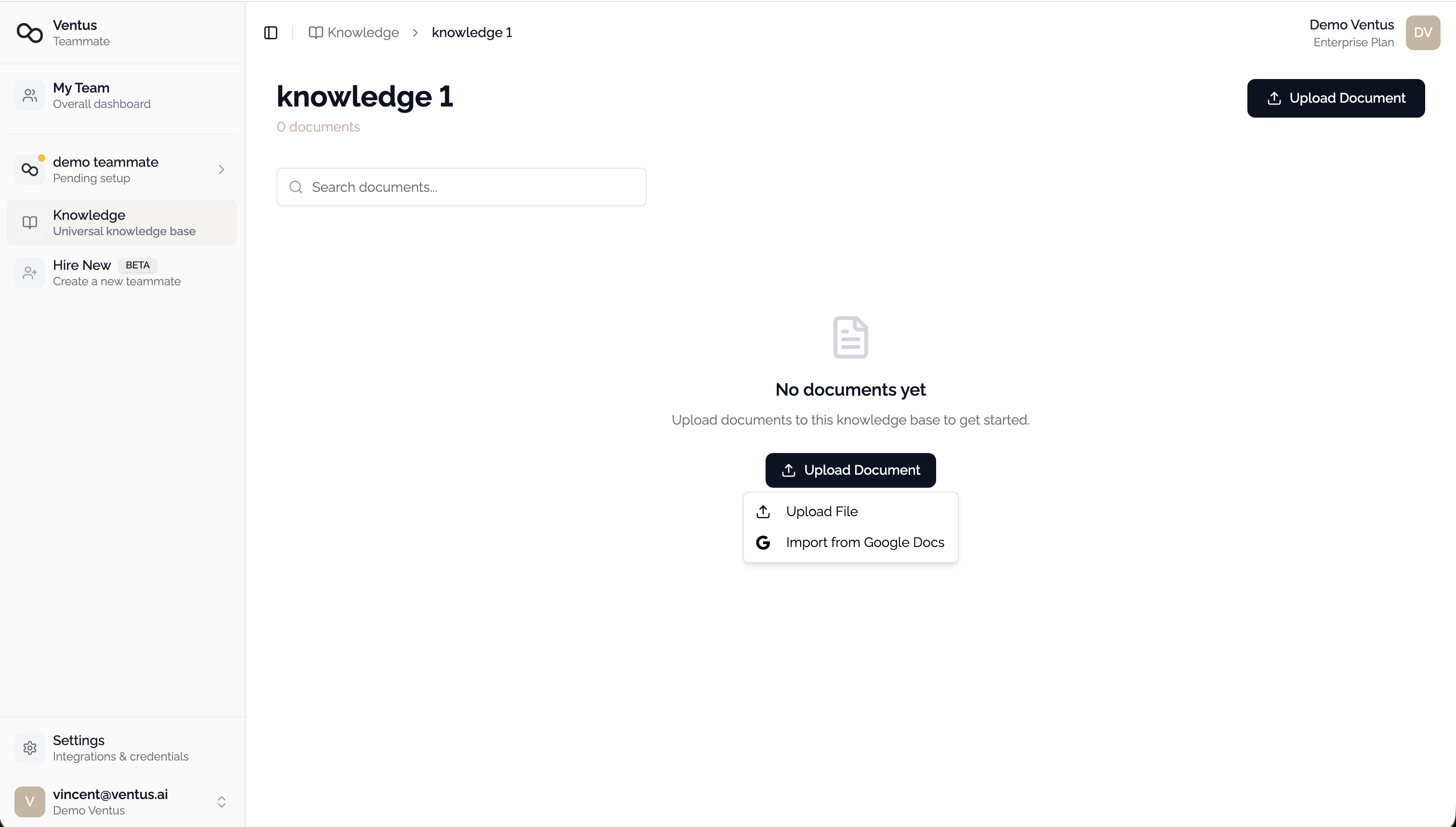 Google Docs connection in Settings