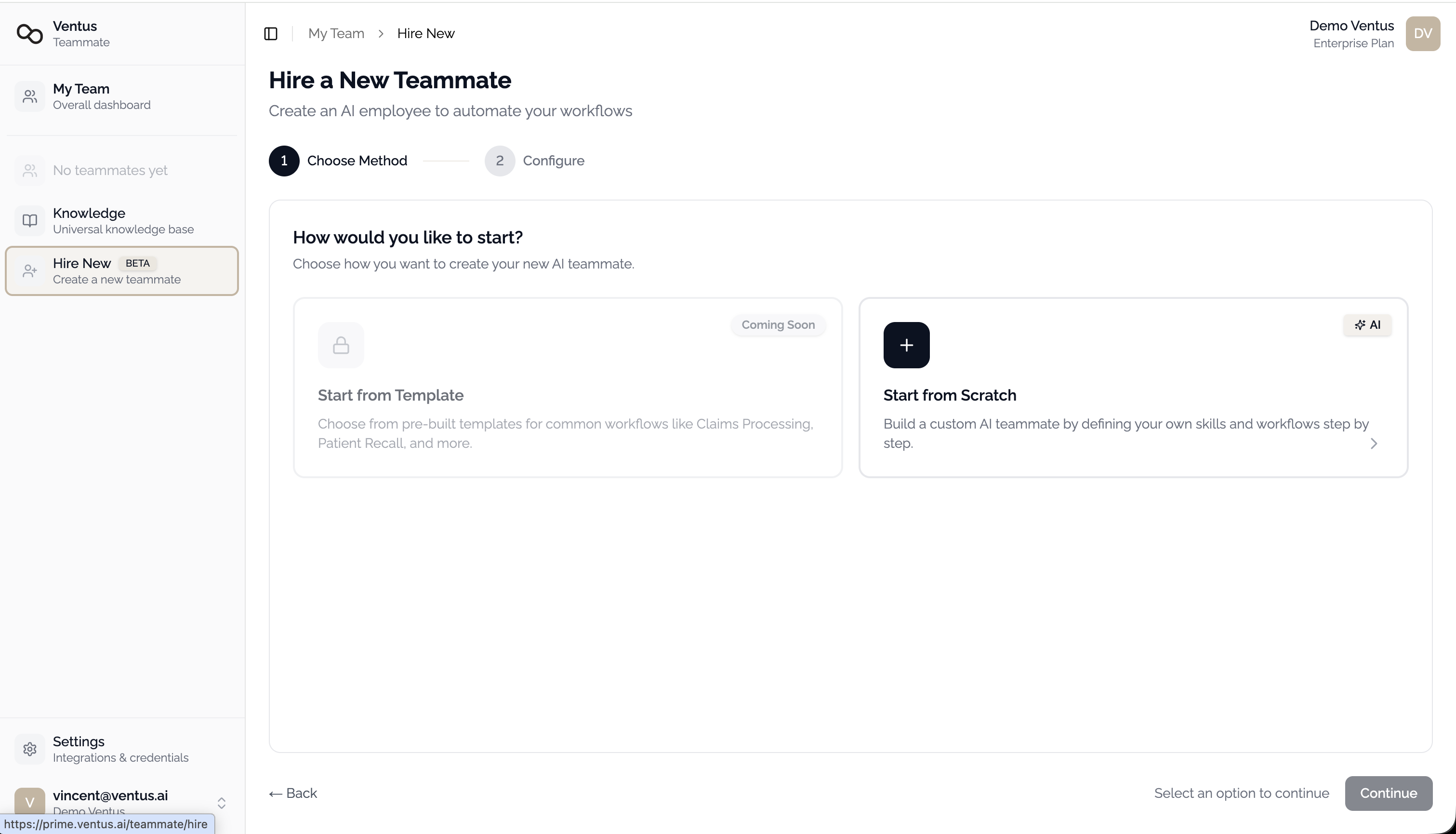 Hire teammate — choose method