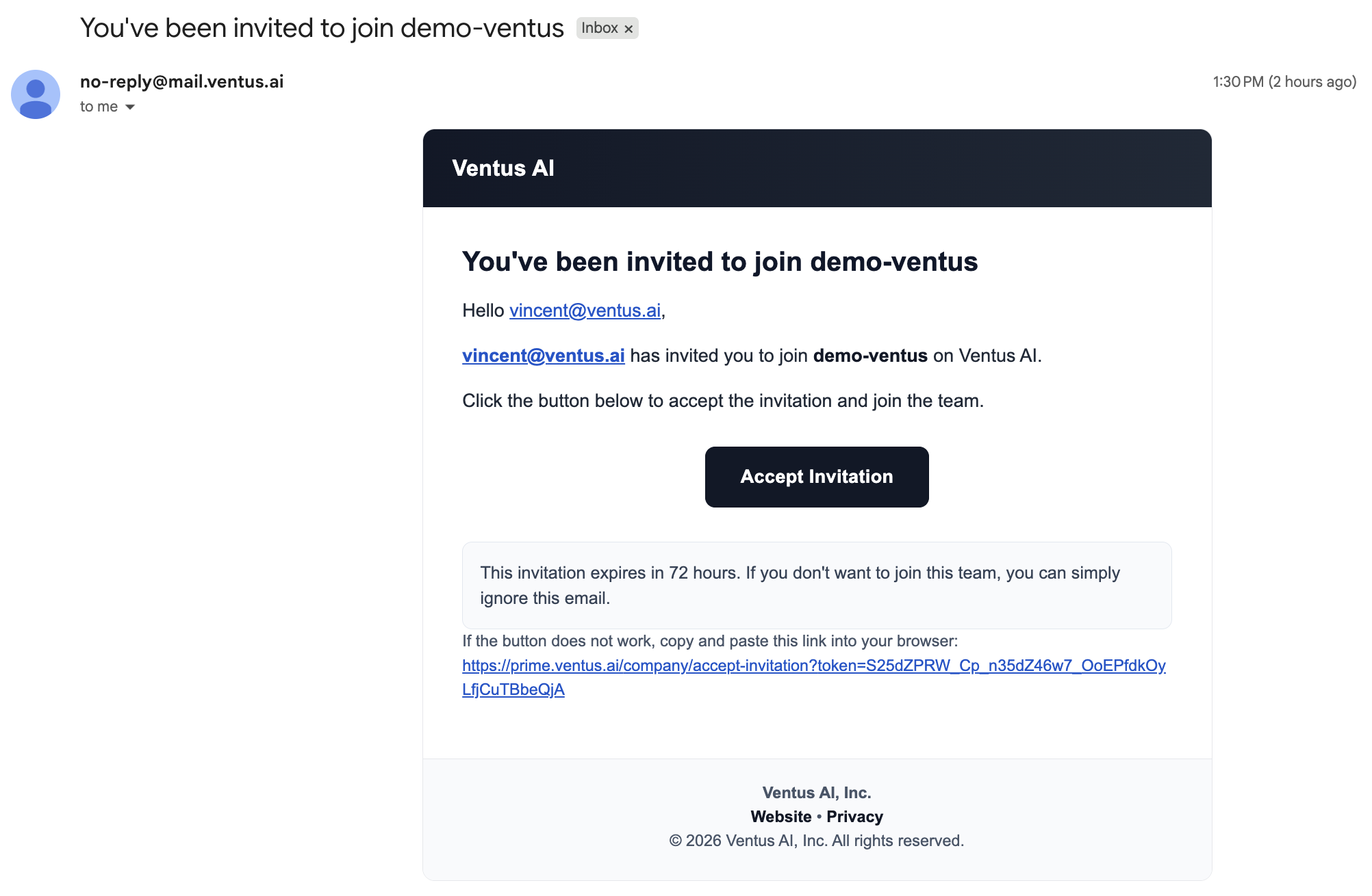 Invitation email