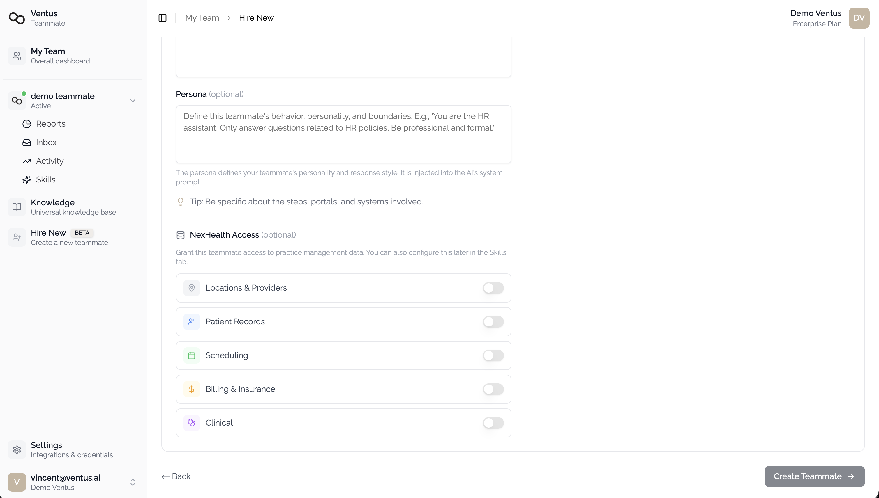 NexHealth access during creation