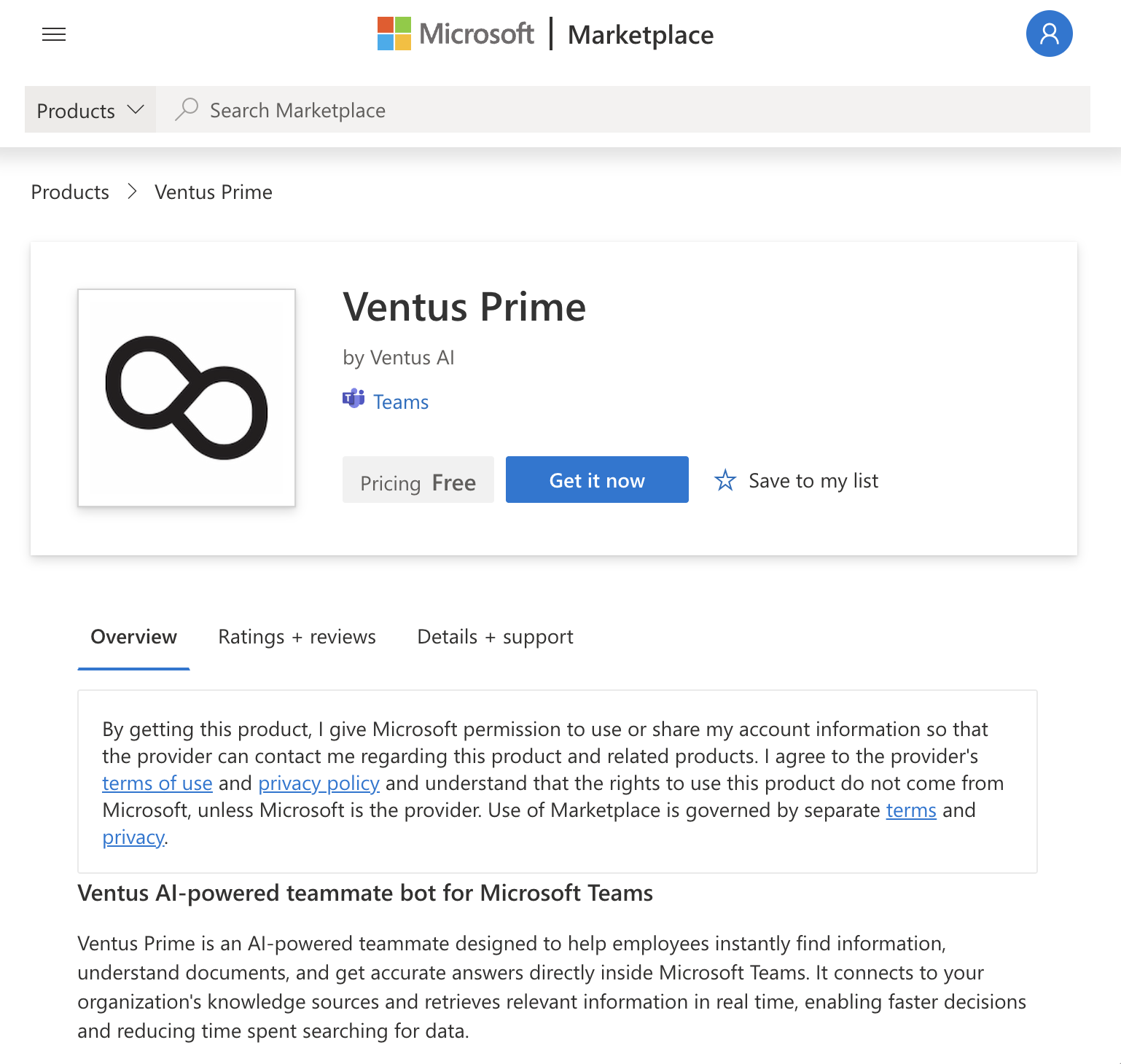 Install Ventus Prime in Microsoft Teams