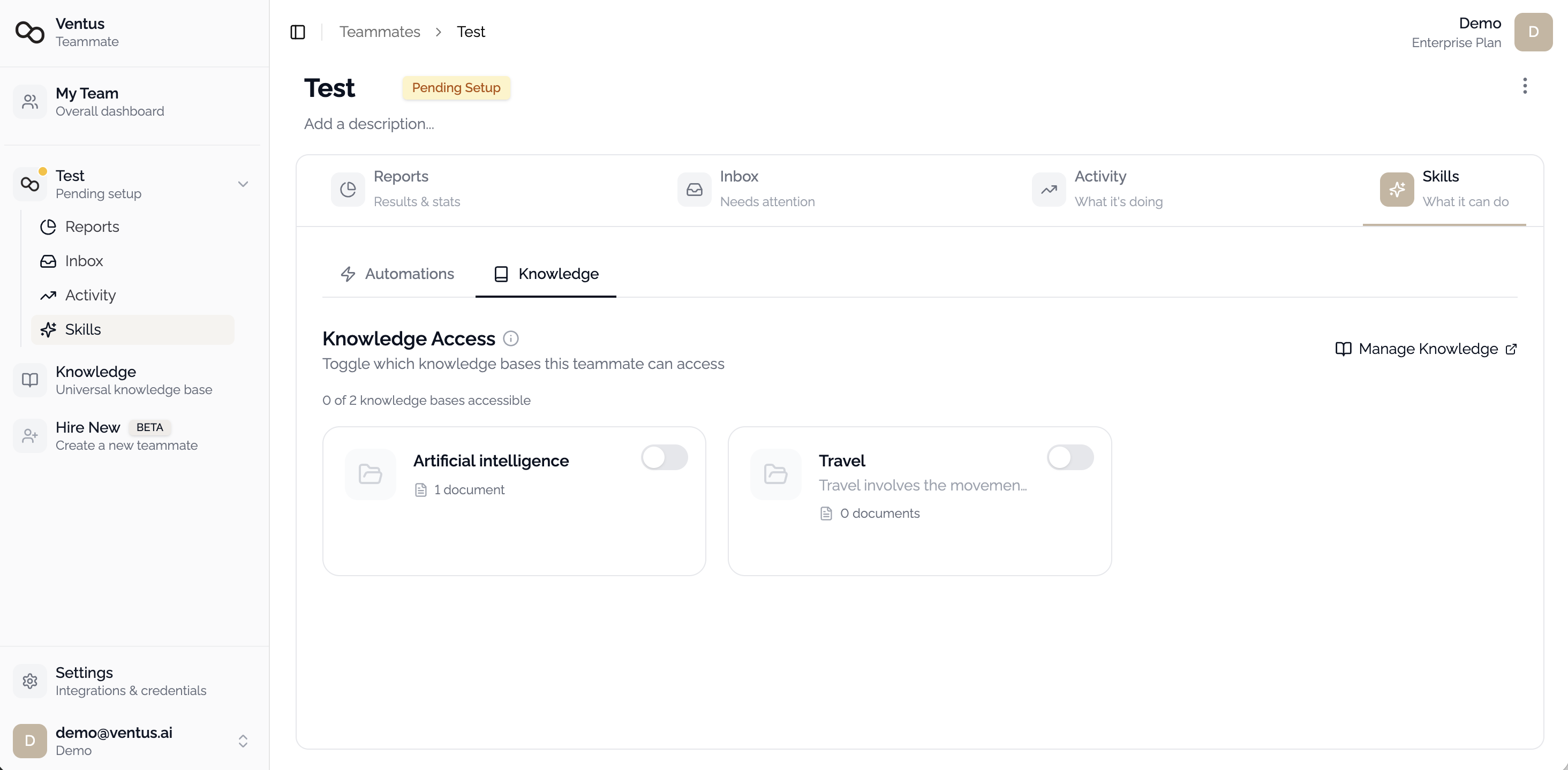 Skills tab - assign knowledge